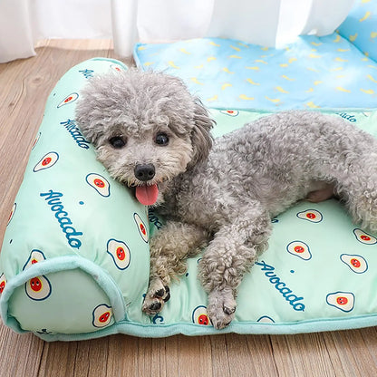 Pet Cooling Mat Ice Silk Cooling Mat with Pillow for Dogs Cats Portable Washable Pet Cooling Blanket, Car Seats, Beds for Summer