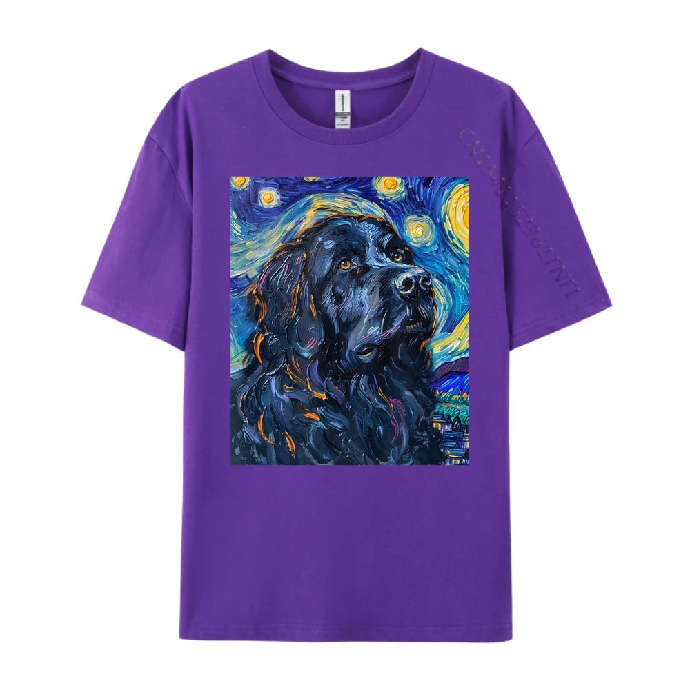 the DOG VAN GOGH - Newfoundland Dog Van Gogh Starry Night Art T-Shirts