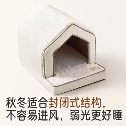Sponge-Enclosed Small Dog House  Waterproof Winter Dog Bed  Removable Pet Warm House  Collapsible   Cat Sleeping Space