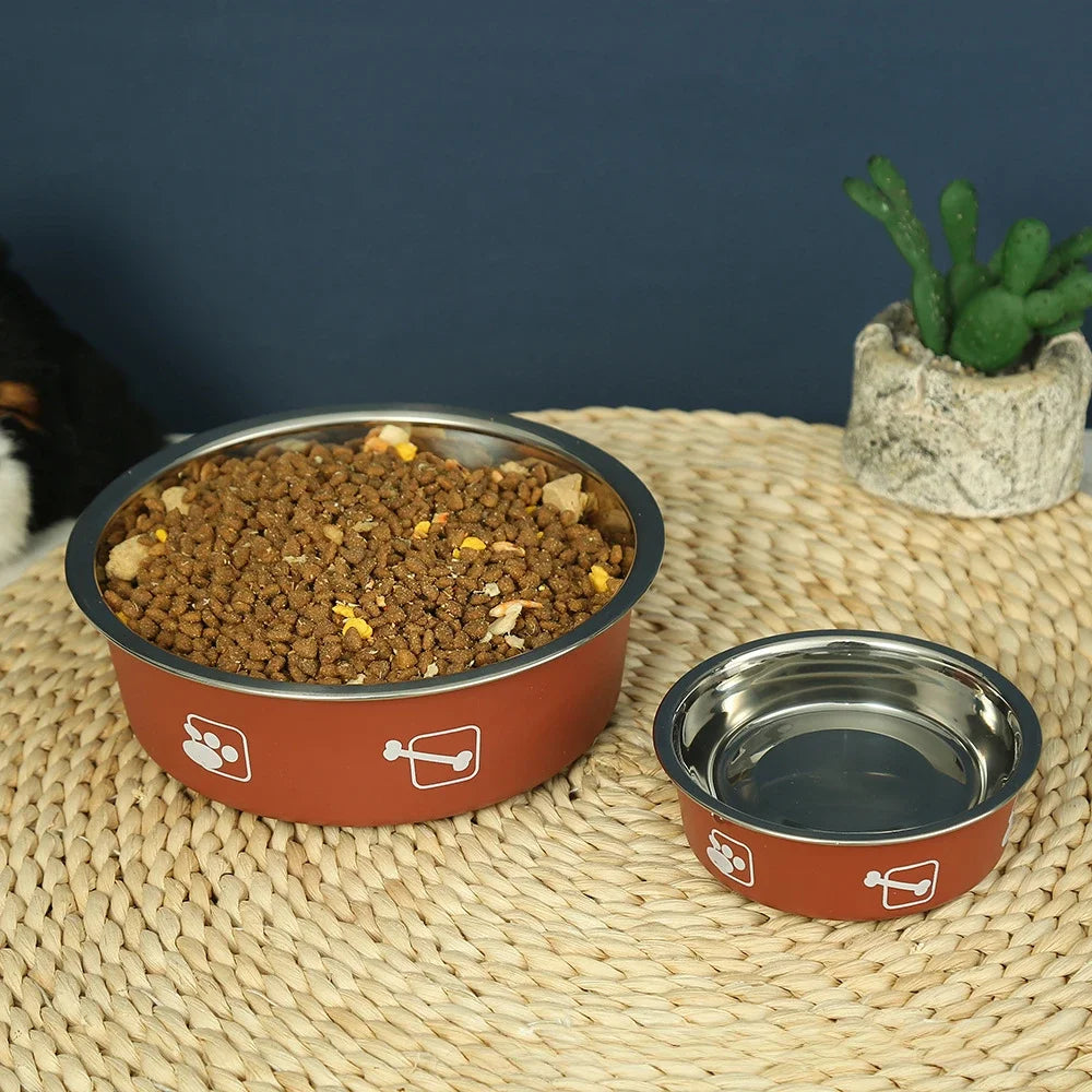 Stainless Steel Pet Bowl Double Layer Thickened Durable Anti-slip Dog Bowl Anti-knock Over Dog Food Bowl Pet Feeder Water Basin