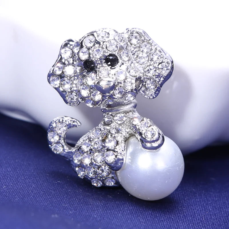 Enamel Puppy Brooches for Women Unisex Rhinestone Animal Pin Dog Lapel Pins Office Party Friend Luxury Gifts Jewelry Accessories