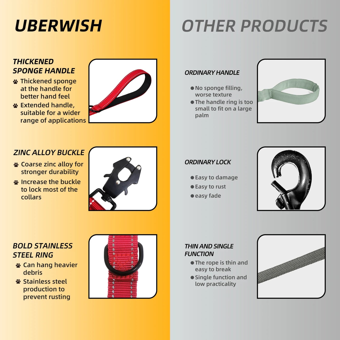 the COMMANDPRO REFLECTIVE LEASH - Heavy Duty Dog Leash - Nylon Reflective with Soft Padded 2 Handle & Auto Lock, Frog Clip, Outdoor Dog Leash with a Dog Poop Bag