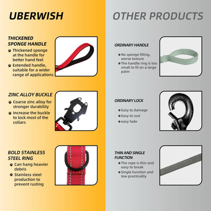 the COMMANDPRO REFLECTIVE LEASH - Heavy Duty Dog Leash - Nylon Reflective with Soft Padded 2 Handle & Auto Lock, Frog Clip, Outdoor Dog Leash with a Dog Poop Bag