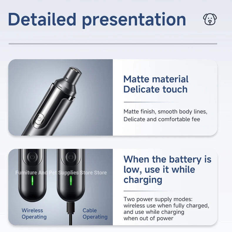 Electric Dog Nail Grinder Pet Nail Clipper USB Rechargeable Pet Nail Trimmers Painless with Polisher Wheel for Small/Large Pets