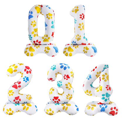 1pc 16inch White Number Standing Ballons Dog Paws Animals Pet Foil Balloons Kids Happy Birthday Party Decoration Baby Shower