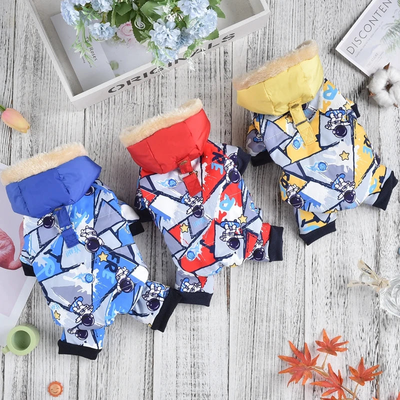 the ASTRO DOG - Snow-Proof Pet Clothing for Small/Medium Dogs, Winter Warm Puppy Hoodie Jumpsuit, Overall Down Parkas Apparel Chihuahua Corgi Suit