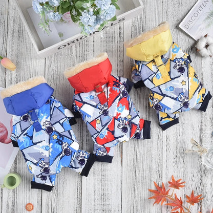 the ASTRO DOG - Snow-Proof Pet Clothing for Small/Medium Dogs, Winter Warm Puppy Hoodie Jumpsuit, Overall Down Parkas Apparel Chihuahua Corgi Suit