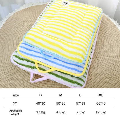 Cozy Flannel Pet Bed Mat - Soft Striped Dog Cat Bed Washable Comfortable Cushion for Small Medium Pets - Stylish Home Decor