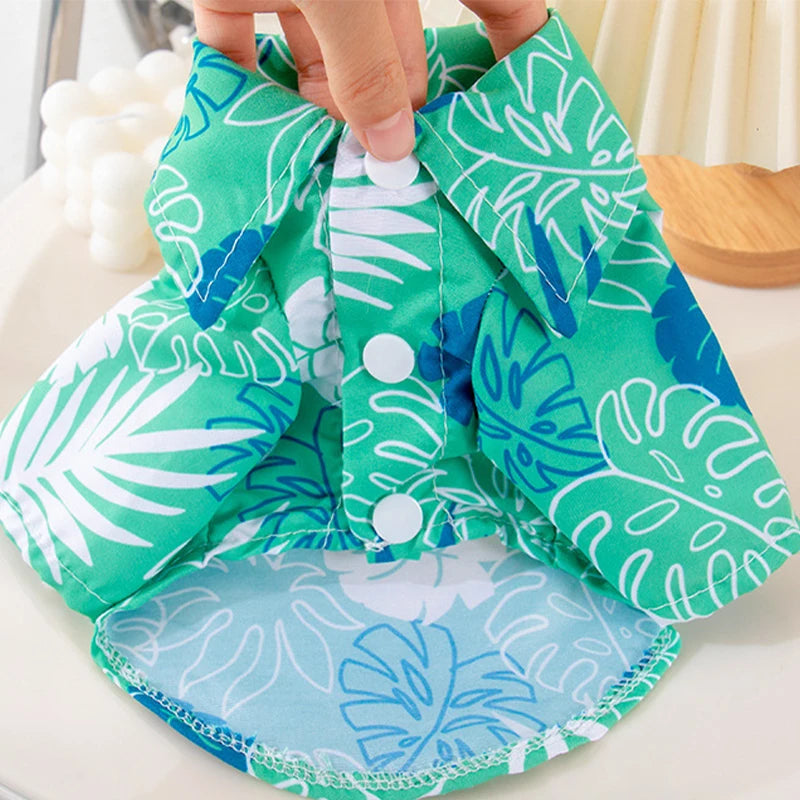 Hawaiian Style Dog Shirt Coconut Tree Patern Dog Vest Chihuahua Yorkie Breathable Polo Shirt Puppy T-Shirt Summer Pet Clothes