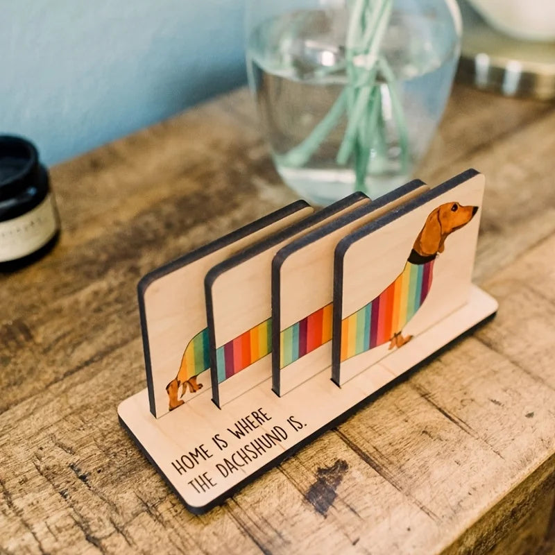 Dachshund Coaster Set, Creative Wooden Coaster, Home Decor, Living Room Table Desk Decoration