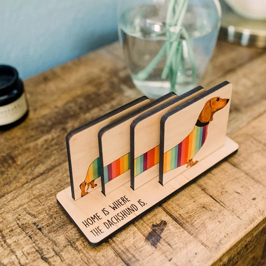 RainbowDox Coaster Set™ Wooden Dachshund Coasters | Dog Paw Clothing™