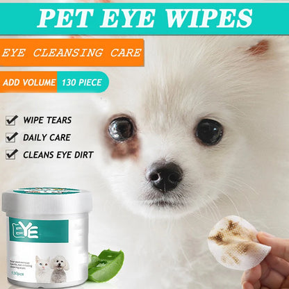 the PET EYE WIPES - Pet Eye Wipes Cats and Dogs, Tear Mark Wet Wipes, Cats and Dogs Universal No Irritation Cleaning Products, 130 Canned Wipes