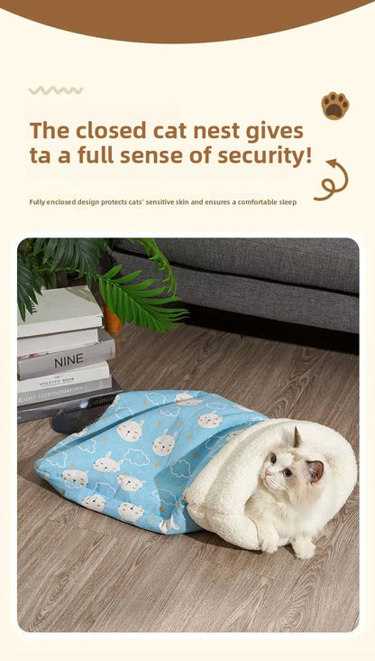 Cat Nest Winter Warmth Semi Enclosed Cat Sleeping Bag Nest Deep Sleep Designed for Cats Bedding Cat Mat Pet Universal