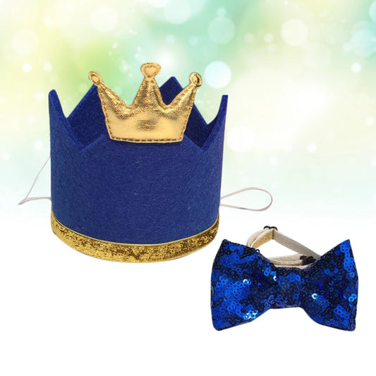 the CROWNED CANINE - 2PCS Pet Birthday Hat/Bow Tie Set, 8cm Long 5cm Wide Crown Hats for Cats/Dogs, Soft Comfortable Party Photo Props, Pet Dog Hat