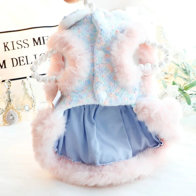 Dog Clothing Winter Thickened Cat Princess Dress Color Tow Dog Double-layer Skirt Fashion Design Warm Dog Coat