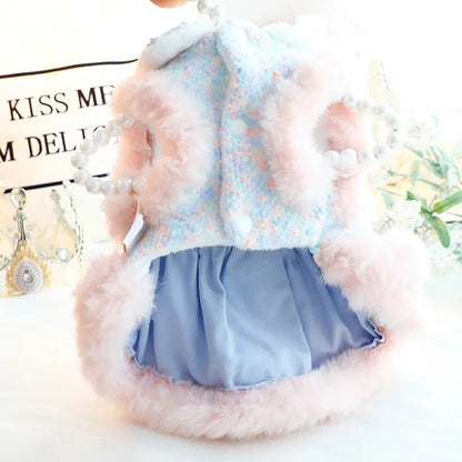 Dog Clothing Winter Thickened Cat Princess Dress Color Tow Dog Double-layer Skirt Fashion Design Warm Dog Coat