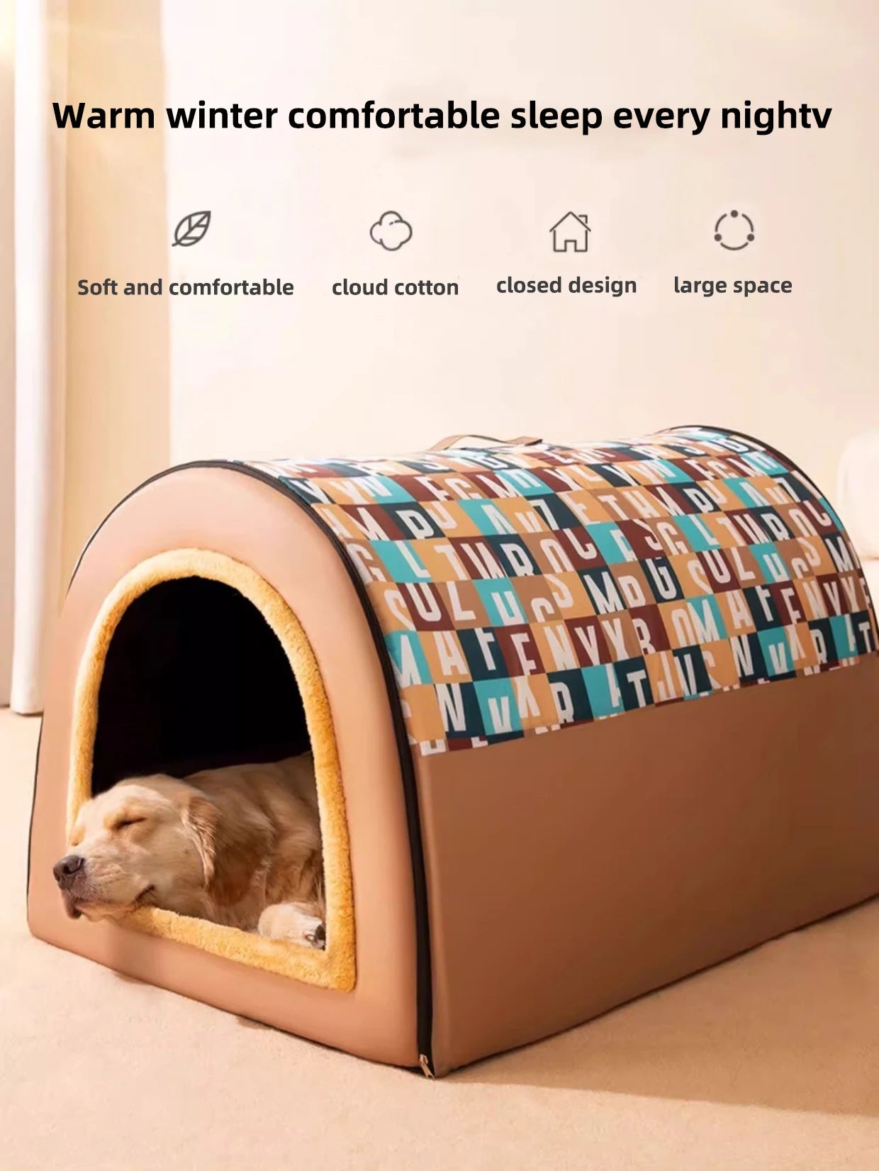 2024 New Dog Kennel Winter Warm Large Dog Oversized Dog House House Closed Winter Removable Golden Pet Four Seasons Use