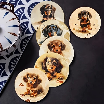 6/8pcs 2D single-sided dog pattern heat resistant non-slip round wooden coaster perfect family afternoon tea coffee shop Gifts