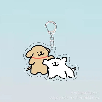 Cartoon Little White Dog Key Chain Cute Acrylic Maltese Dog Bag Pendant Micro Landscape Decoration Key Ring Jewelry Wholesale