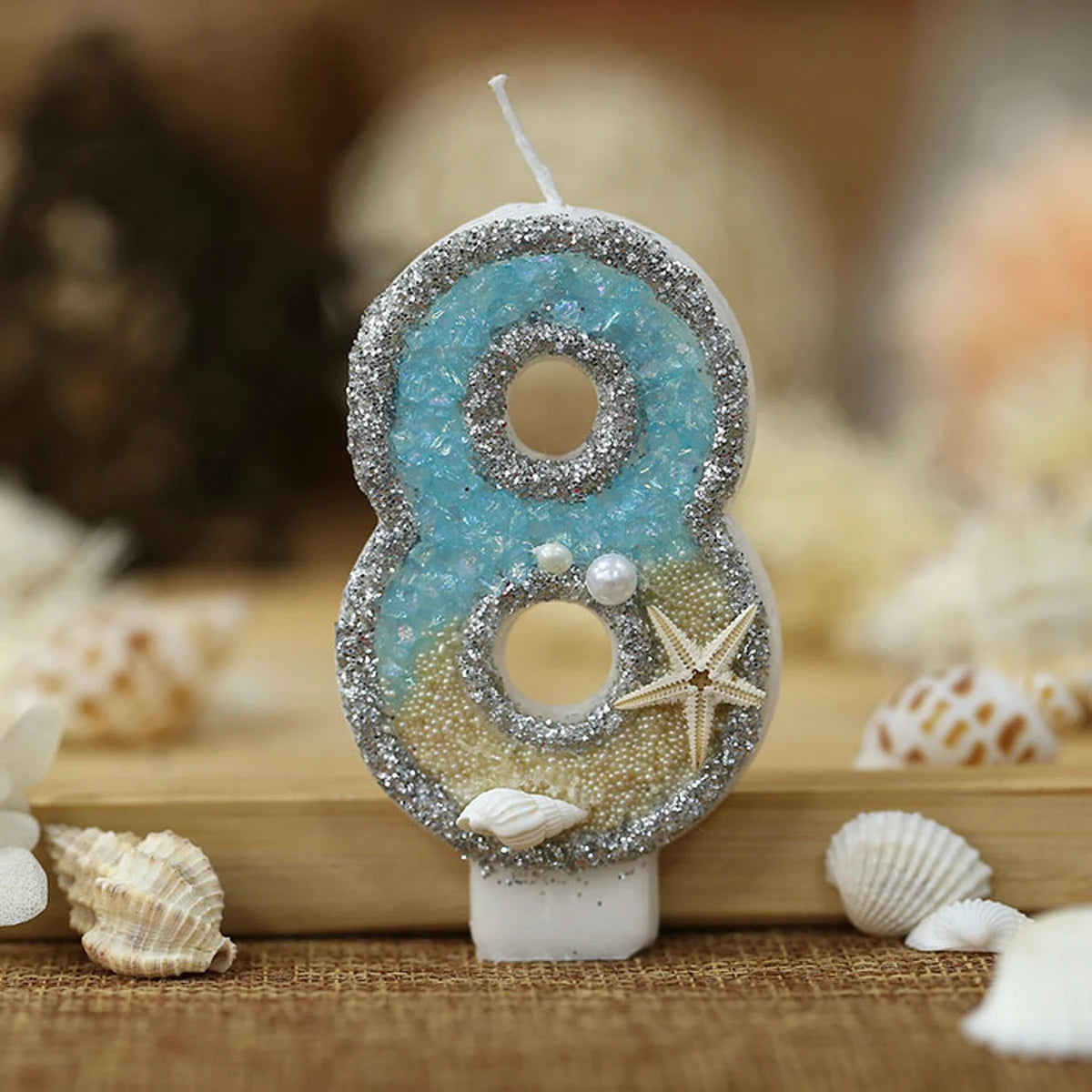 1PC 0-9 Digital Glitter Candles Summer Beach Starfish Birthday Cake Decoration Candles Ocean Themed Party Cake Decoration