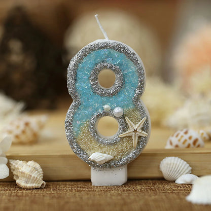 1PC 0-9 Digital Glitter Candles Summer Beach Starfish Birthday Cake Decoration Candles Ocean Themed Party Cake Decoration