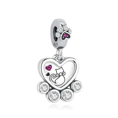 Original 925 Sterling Silver Charms Love Pets Dog Cat Paw Print Pendant Beads Fit Brand Bracelets Necklaces Women DIY Jewelry