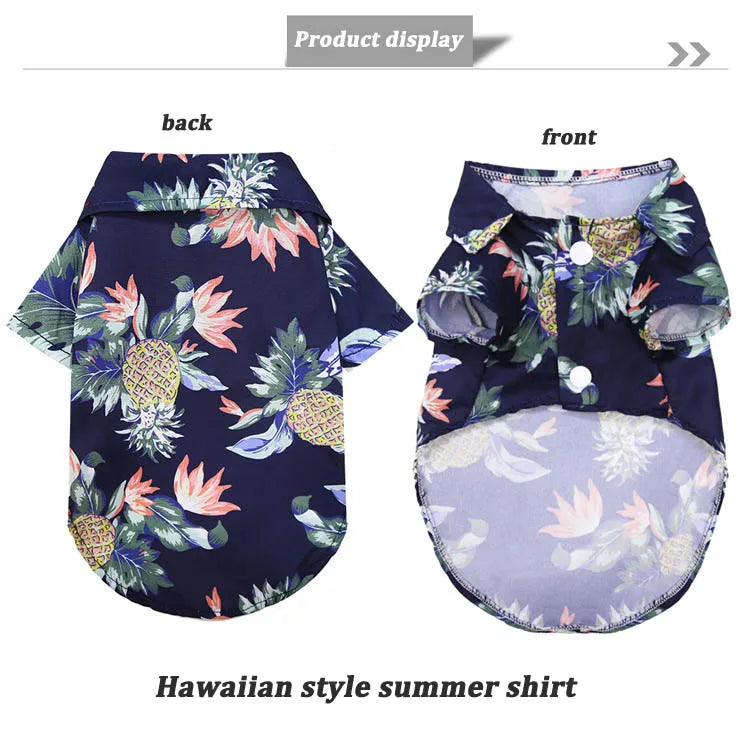 Summer Dog Clothes Coconut Tree Pineapple Flower Print Dog Cat Shirt Short Sleeve Fashion Beach Hawaiian Style Clothes For Pets