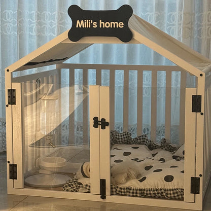 the MILKBONE HOUSE - Indoor Solid Wood Creativity Design Special Use Pet Doghouse, Detachable Washable Advanced Light Luxury Large Dogs Big Villa