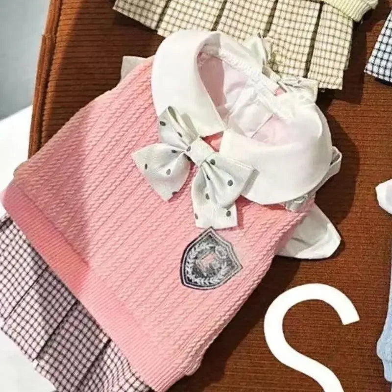 Fashion Winter Pet Clothes College Dress Pet Sweater Pet Plaid Dress Cat Small Dog Clothes Bow Tie Dog Clothes for Small Dog