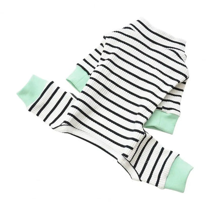 Dog Jumpsuits Striped Pattern Contrast Color Pet Romper O Neck Fabric Close Fitting Kitten Dogs Pajamas Costume For Winter