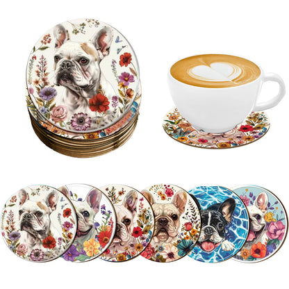 A set of 6-piece cute wooden round coasters with a little dog pattern is suitable for Thanksgiving and Mother's Day decoration