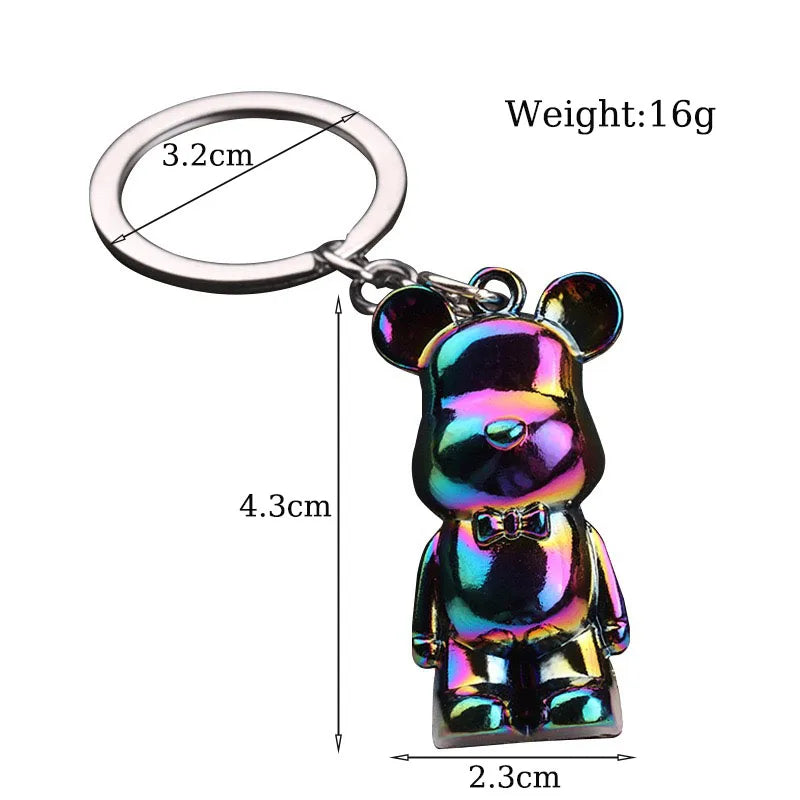 Trendy 3D Bear Model Keychain Unisex 4 Colors Metal Round Buckle Pendant Handbag Key Hang Decoration Couple Gift Daily Keyholder