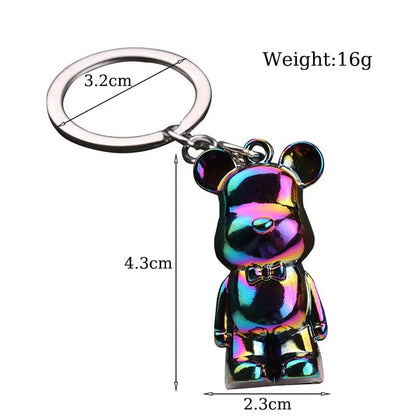Trendy 3D Bear Model Keychain Unisex 4 Colors Metal Round Buckle Pendant Handbag Key Hang Decoration Couple Gift Daily Keyholder