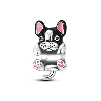 Dog Pet Charms 925 Silver Doggy Paw French Bulldog Bones Beads fit Original Bracelet DIY Fine Jewelry