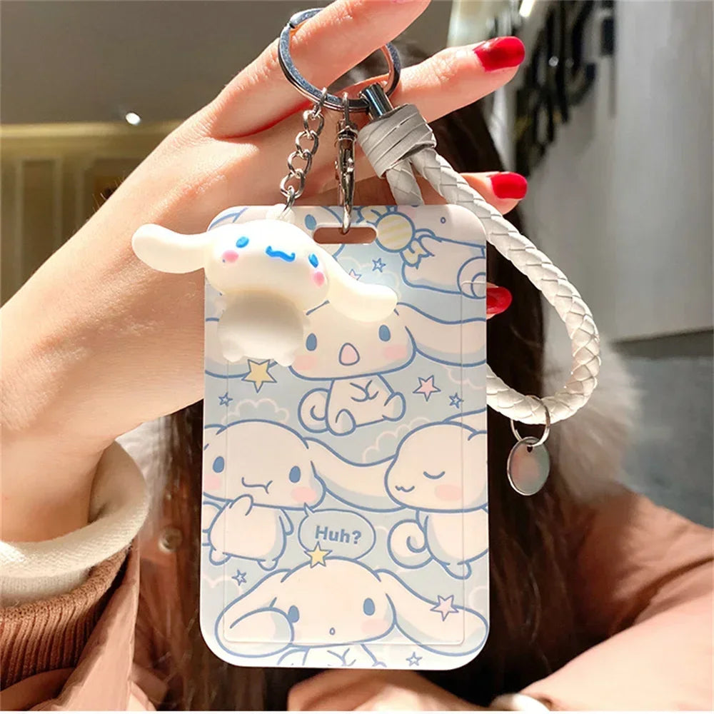 Kawaii Sanrio Cinnamoroll Keychain Cartoon Dog Sliding Card Holder Student Meal Bus Card Lady ID Card Credit  Holder