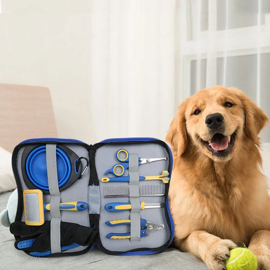 the GROOMING & BEAUTY KIT - 8PCS Complete Grooming Pet Brush Beauty Kit, Cleaning Brush Storage Bag, Dogs Nail Clipper - Flea Comb Cat Hair Removal Brush Kits