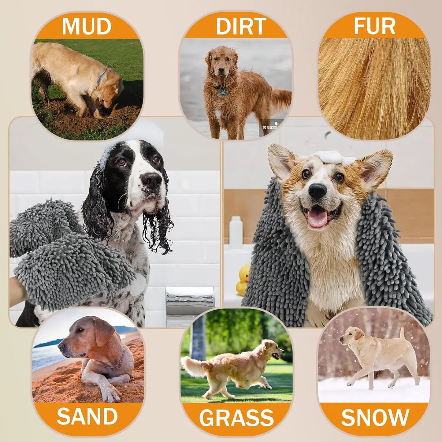 Super Absorbent Microfiber Dog Towel Quick Drying Pet Grooming Towel for Bathing Dogs and Cats Soft Bath Supplies