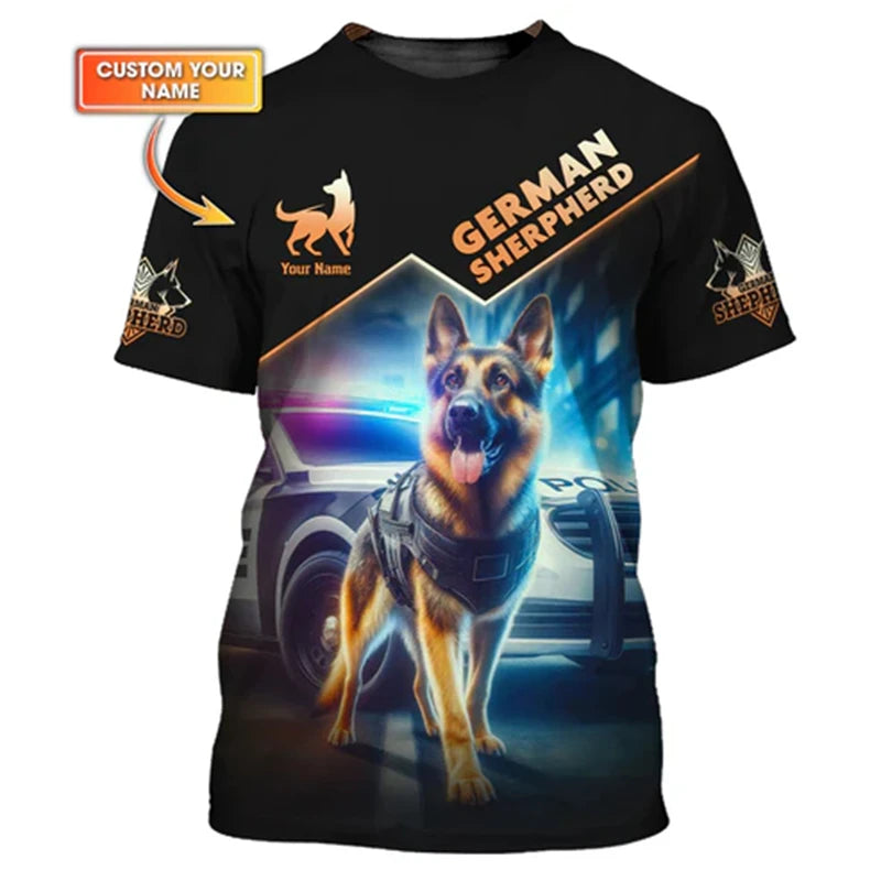 the BEST FRIEND FOREVER - German Shepherd Print T-Shirt for Men, Custom Name O-Neck Short Sleeve Pullover Top, 3D Print Sport Daily Fashion Trend Tee