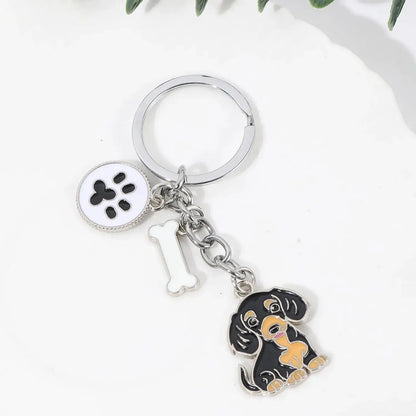 1PCS Alloy Cute Sausage Dog Keychain Dachshund Animal Enamel Keyring Bone foot charm Women Girls Fashion  Jewelry gifts