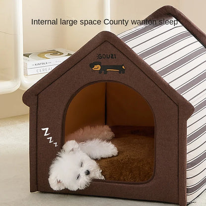 Plush dog bed pet warm house Soft and comfortable cat house foldable detachable washable puppy cave sofa  nest