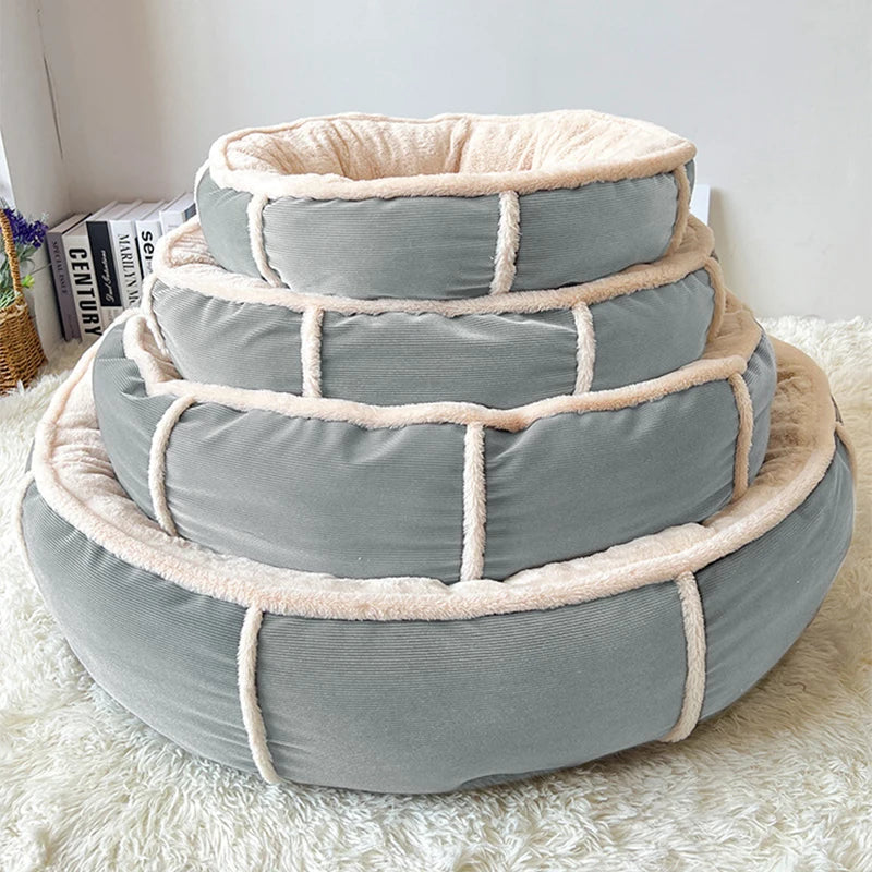 Corduroy Dog Bed Warmth Short Plush Pet Round Beds Soft PP Cotton Filling Sofa for Small Medium Big Dog Pets Dogs Accessories