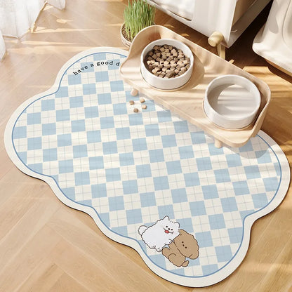 Pet Feeding Mat Waterproof Pvc Leather Carpet Cat Dog Anti-urine Floor Mats Pink Plaid Sweet Home Decoration Rug for Kitchen