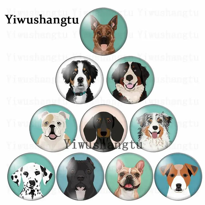 Lovely dog's head painting animal 12mm/20mm/25mm/30mm Round photo glass cabochon demo flat back Making findings