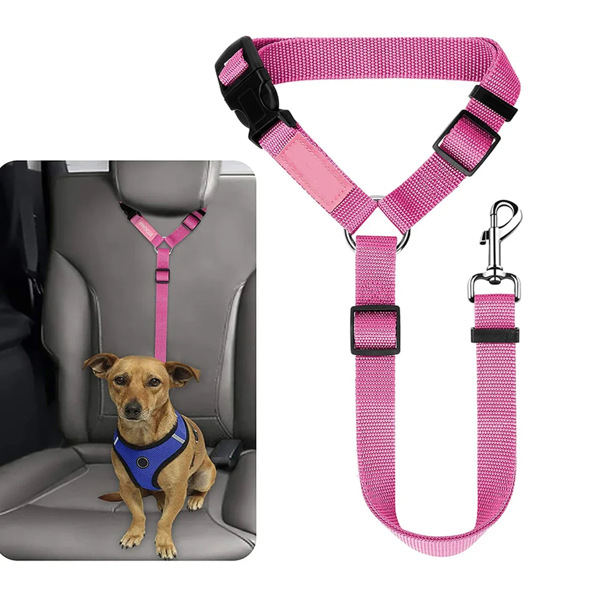 the DOGGY SEAT BELT - 1PC Pet Dog and Cat Seat Belt, Car Headrest Restraint, Adjustable Safety Rope, Car Seat Belt
