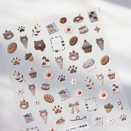 Graffiti Cat Claw Rabbit Bunny Bear Dog Flower Lovely Animal Fruit Dim Sum Candy Sunflower Adhesive 5D Nail Art Stickers Decal