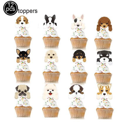 Pet Dog Cupcake Toppers Pet Dog Themed Birthday Party Supplies Dogs Face Cake Toppers Puppy Theme Birthday Party Decorations
