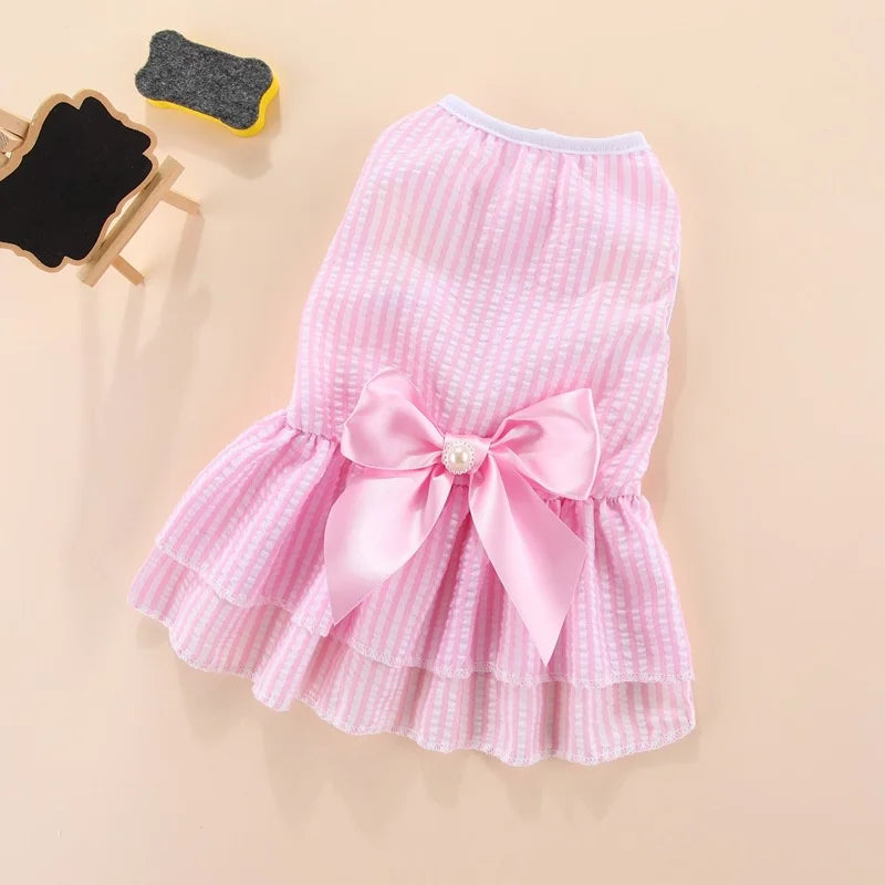 Puppy vertical striped butterfly skirt summer Pet dog skirt princess dog wedding dress cat skirt Shih Tzu dog clothes