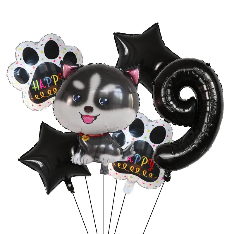 6pcs Corgi Husky Helium Balloons Pet Dog Paw Bone Cartoon Animal Ballon Birthday Party Decoration Baby Shower Globos Kids Toys