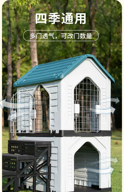 Double-decker kennel outdoor four-season dog house autumn and winter rainproof dog house outdoor stray cat nest dog cage villa