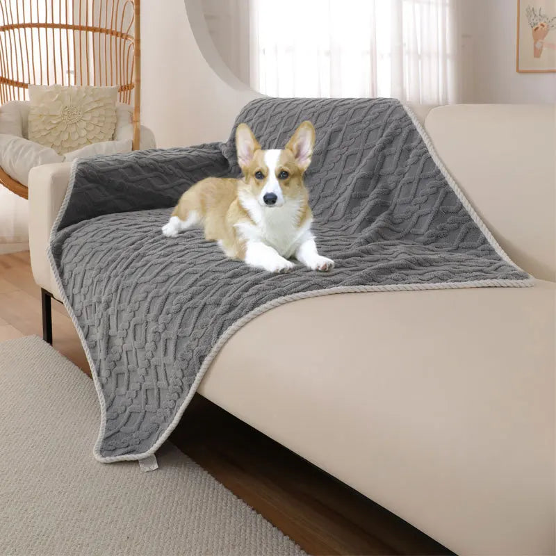 Solid Color Pet Blanket Cozy Pet Plush Blanket Thick Waterproof Bed Throw for Winter Machine Washable Sleeping Quilt for Dogs